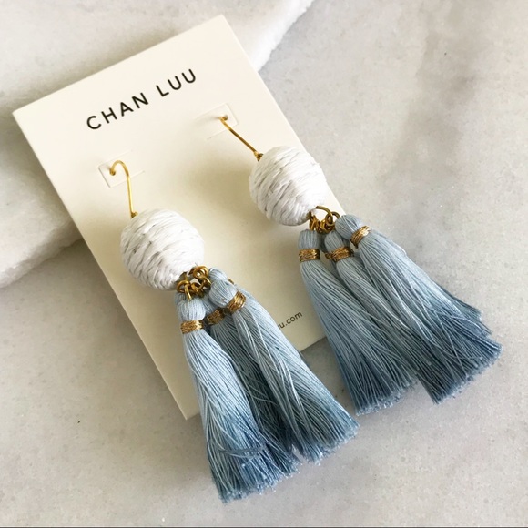 Chan Luu Jewelry - Chan Luu Raffia Pom Pom with Blue Tassel Earrings